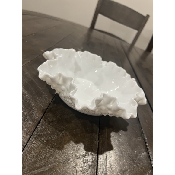 Vtg Fenton Glass White Milk Glass Hobnail Double Ruffled Bowl 7.5" Candy Dish - Picture 2 of 8